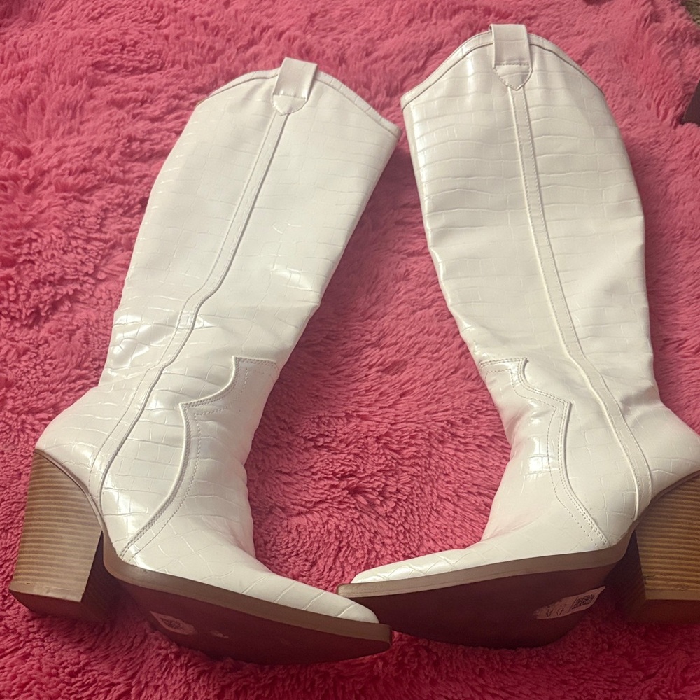 ASOS White Croc-Pattern Heeled Boots